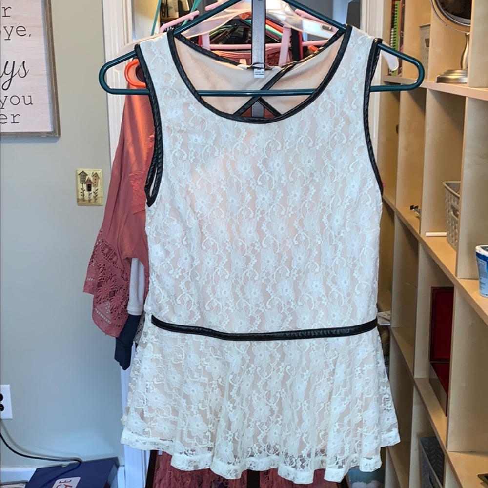 Faux Leather & lace peplum top